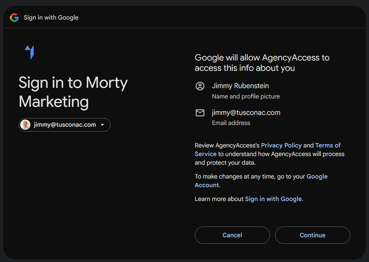Google OAuth permission screen