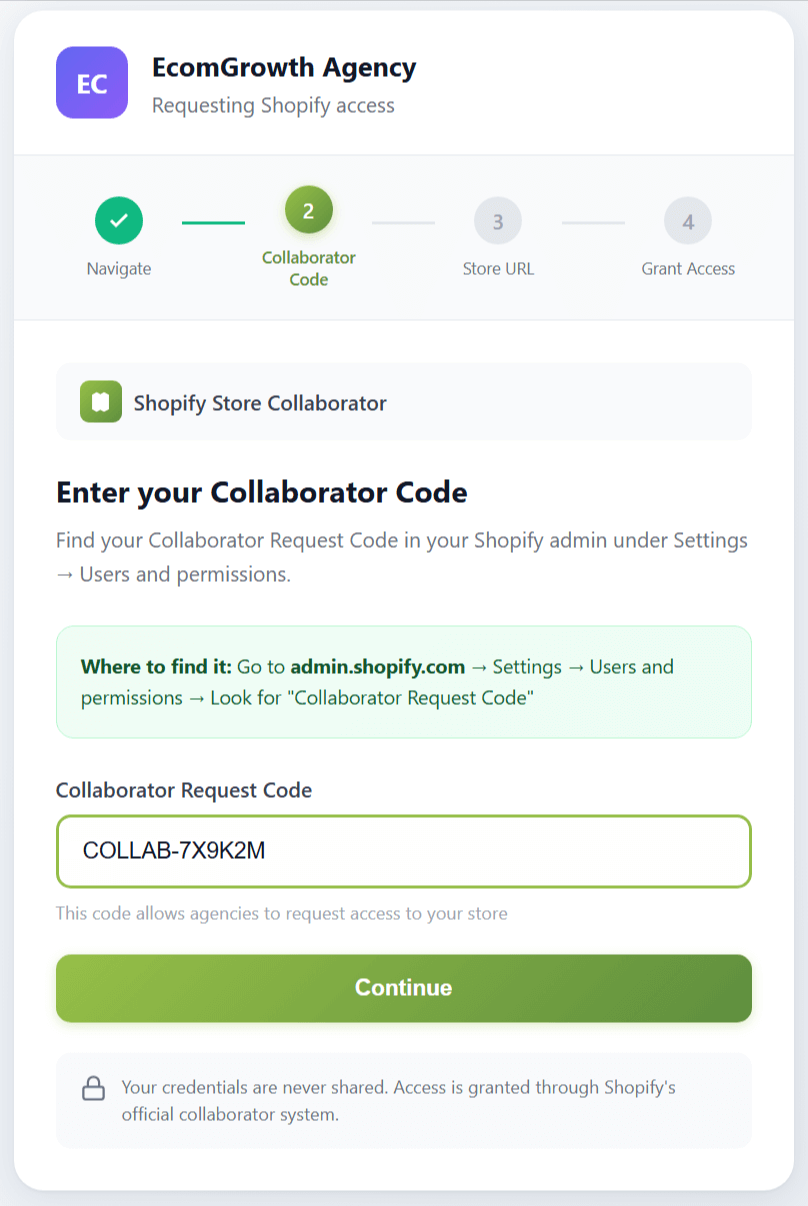 Shopify OAuth permission screen