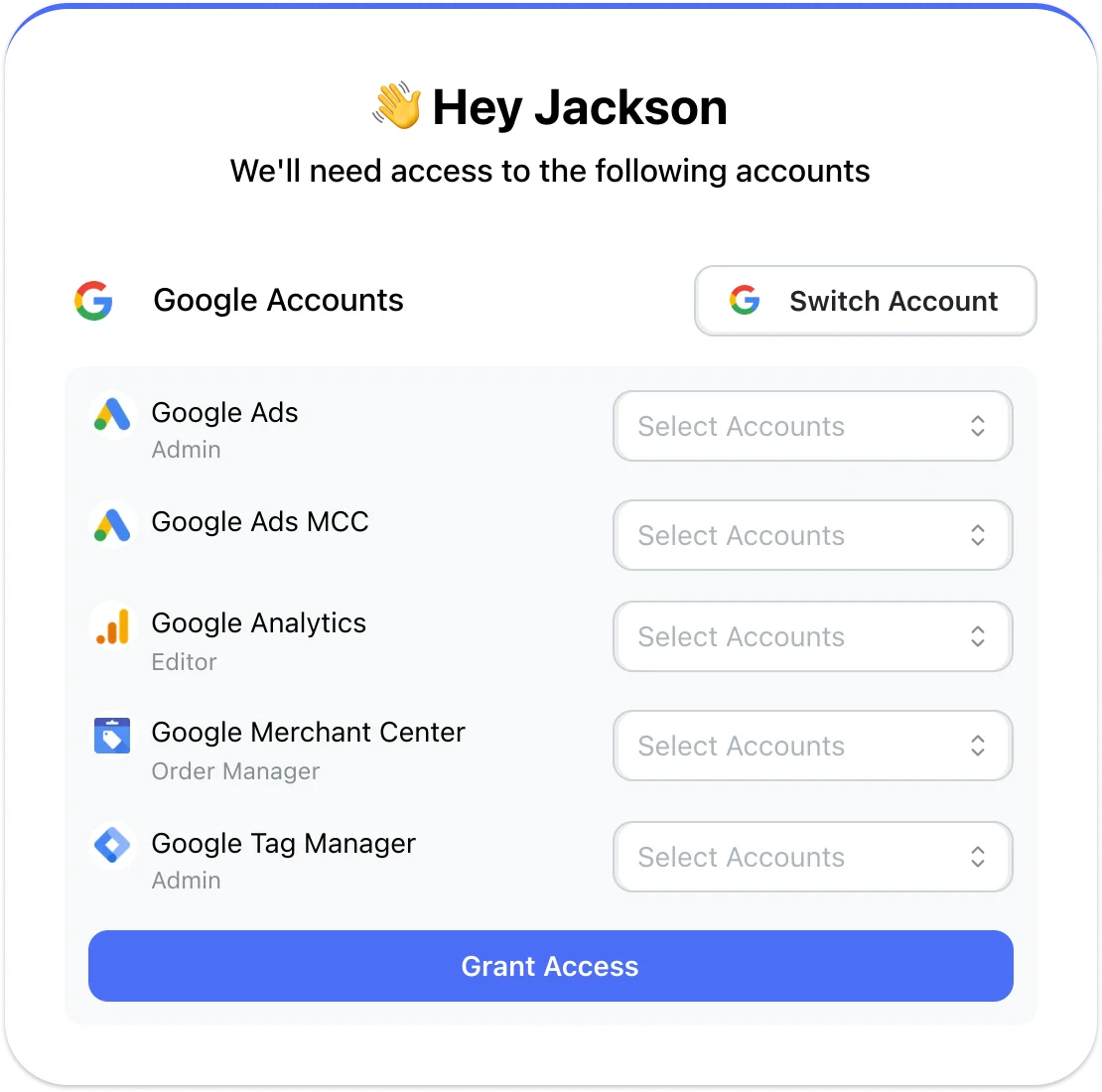 Creating an onboarding link with Google services in AgencyAccess